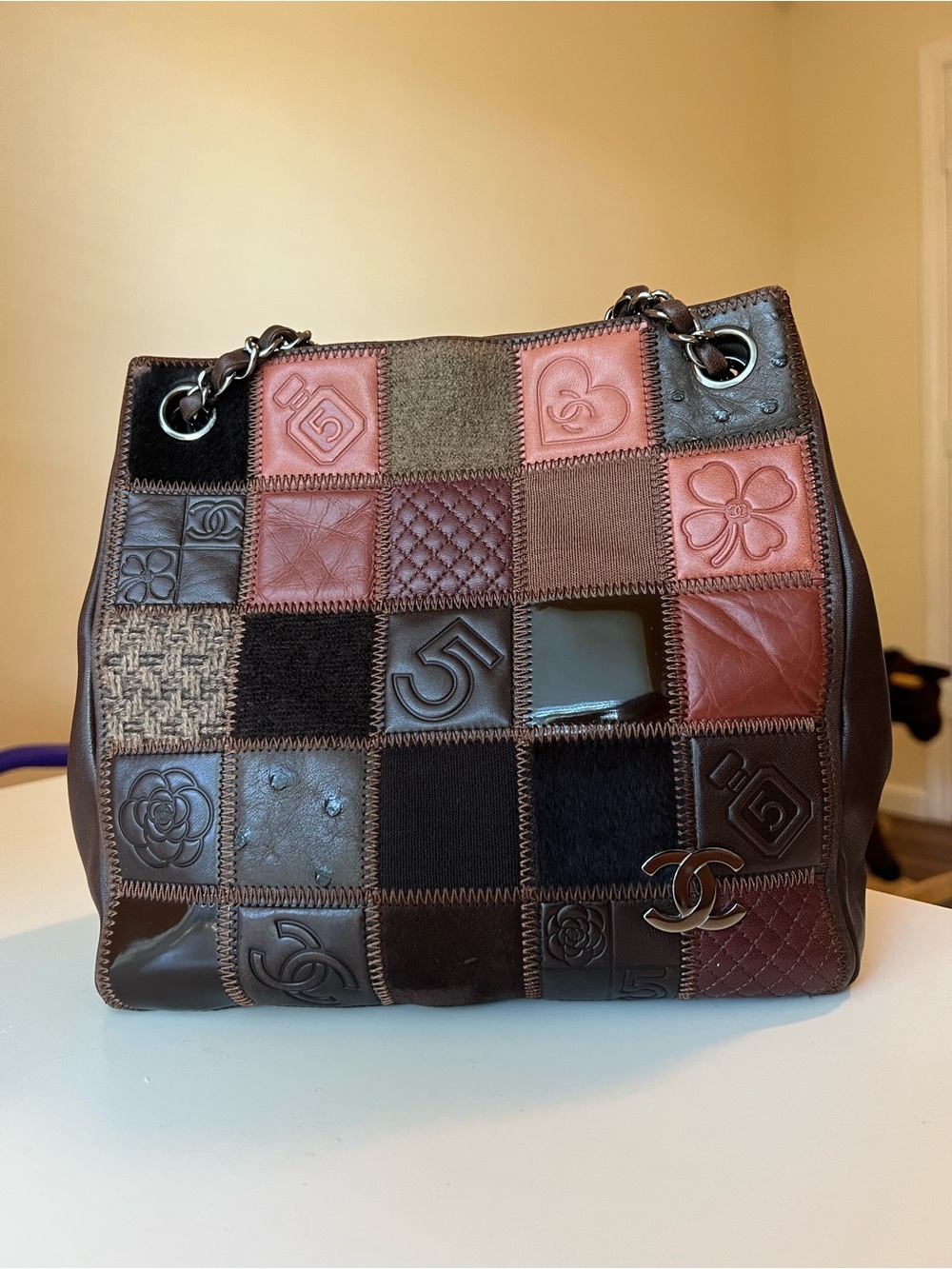 CHANEL Brown & Black Patchwork Leather Shoulder Bag